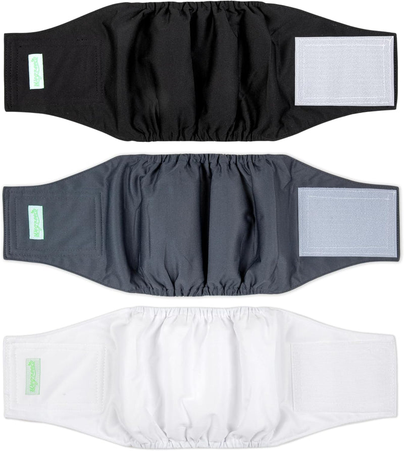 Washable Male Reusable Dog Diapers Pack of 3 Small (Black, White, Grey)