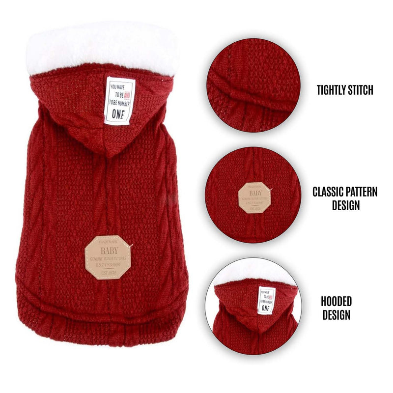 Hoodie Sweater Coat For Small Dogs Cats (Maroon)