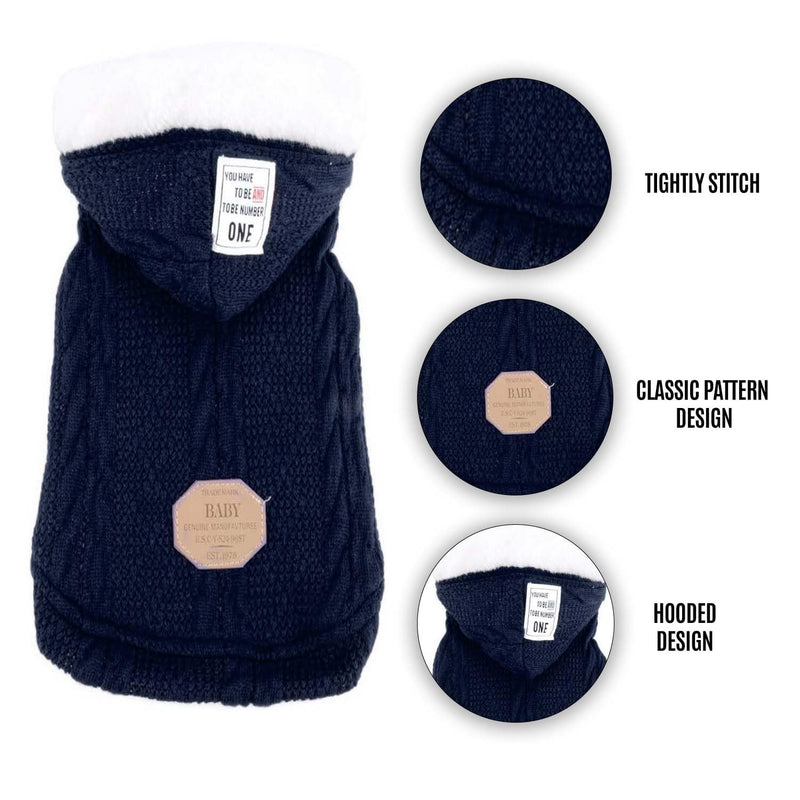 Hoodie Sweater Coat For Small Dogs Cats (Dark Blue)