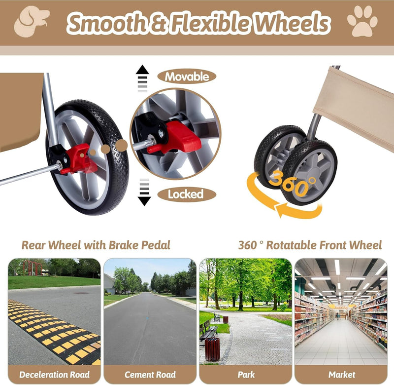 Cup Holder Portable Travel Stroller for Dogs, Cats & Small Animals (Khaki)