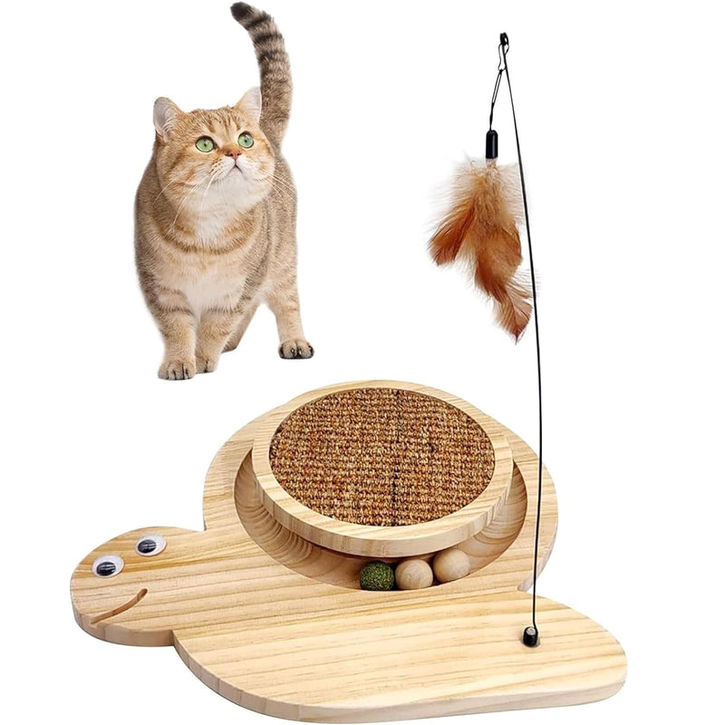 Natural Sisal Cat Scratching Board Toy with Catnip Ball and Toy Roller