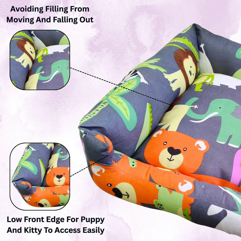Colorful Cartoon Animal Print Bed for Dogs & Cats (XS)