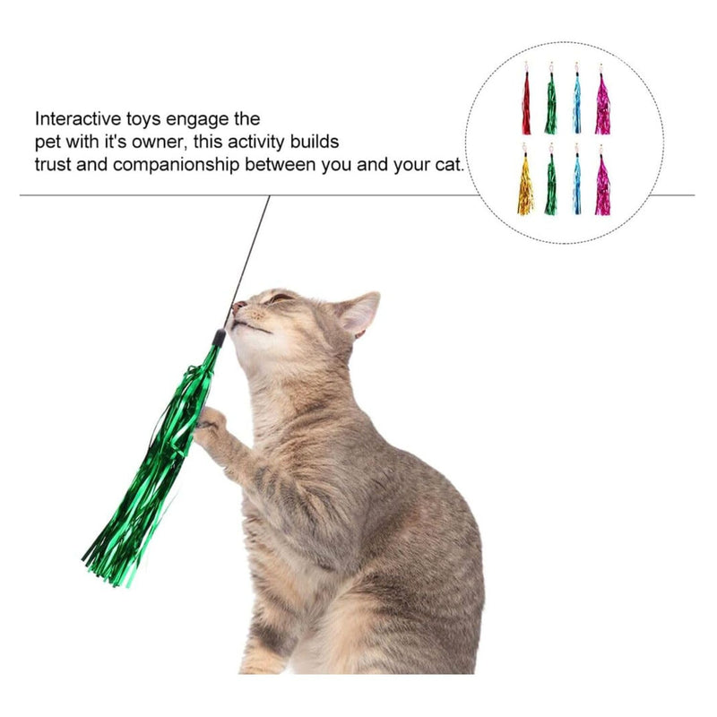 Interactive Cat Teaser Wand Toy with Colorful Crinkle Tassels & Bell (Multi Color)