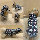 Winter Hoodie Jacket for Small Breed Dog (Navy Blue With White And Teal Spots)