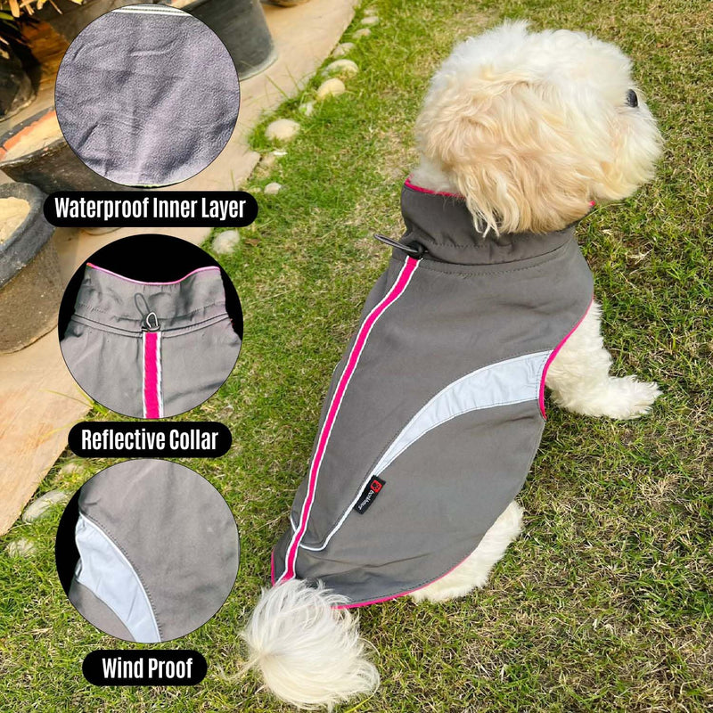 Waterproof Jacket for Small Breeds Dogs (Grey-Pink)