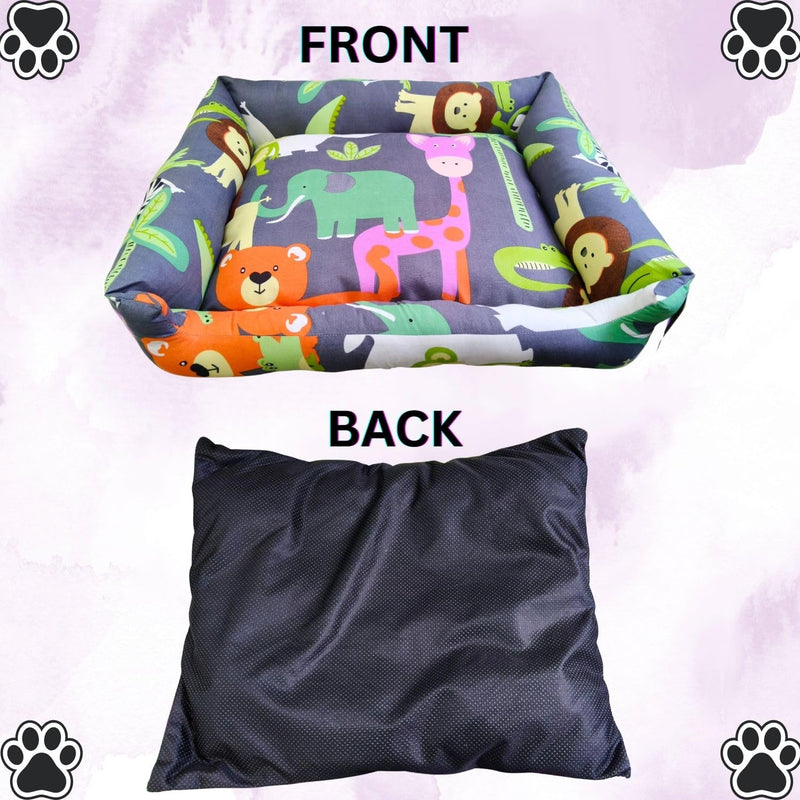 Colorful Cartoon Animal Print Bed for Dogs & Cats (XS)