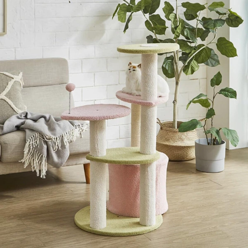 Multi-Level Cat Tree Scratcher with Soft Plush Pads for Small to Medium Cats (Pink & Green)