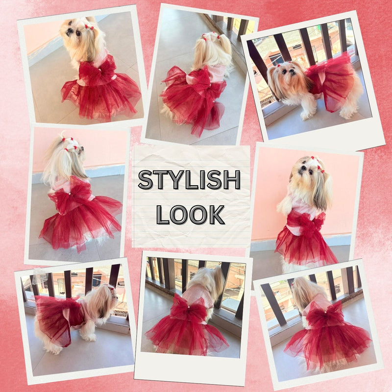 Dog Dress for Girls Dogs and Cats - Red Pink