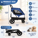 Pet Stroller for Cats and Dogs 4-Wheel Foldable, Mesh Ventilation Windows