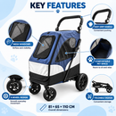 Pet Stroller for Cats and Dogs 4-Wheel Foldable, Mesh Ventilation Windows