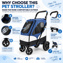 Pet Stroller for Cats and Dogs 4-Wheel Foldable, Mesh Ventilation Windows