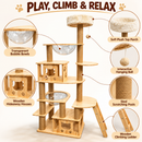 Wooden Cat Tree Tower with Sisal Scratching Posts | Multi-Level Cat Climbing Activity Center, Cozy Cat Houses, Clear Bubble Beds & Play Platforms