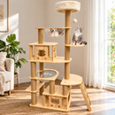 Wooden Cat Tree Tower with Sisal Scratching Posts | Multi-Level Cat Climbing Activity Center, Cozy Cat Houses, Clear Bubble Beds & Play Platforms