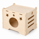 Wooden Cat House, Natural Wood Pet Shelter with Round Entrance, Star Cutouts and Ventilation Slots, Enclosed Cat Sleeping Hideaway