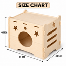 Wooden Cat House, Natural Wood Pet Shelter with Round Entrance, Star Cutouts and Ventilation Slots, Enclosed Cat Sleeping Hideaway