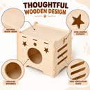 Wooden Cat House, Natural Wood Pet Shelter with Round Entrance, Star Cutouts and Ventilation Slots, Enclosed Cat Sleeping Hideaway