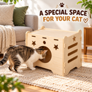 Wooden Cat House, Natural Wood Pet Shelter with Round Entrance, Star Cutouts and Ventilation Slots, Enclosed Cat Sleeping Hideaway