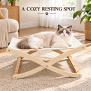 Wooden Cat Bed, Elevated Pet Cot with Breathable Fabric Sling and Natural Wood Frame