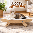 Wooden Pet Hammock Bed for Cats, Breathable White Fabric Lounger with Natural Wood Frame