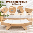 Wooden Pet Hammock Bed for Cats, Breathable White Fabric Lounger with Natural Wood Frame