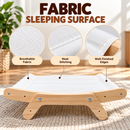 Wooden Pet Hammock Bed for Cats, Breathable White Fabric Lounger with Natural Wood Frame