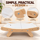 Wooden Pet Hammock Bed for Cats, Breathable White Fabric Lounger with Natural Wood Frame