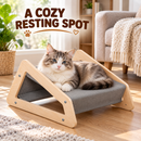 Cozy Wooden Cat Hammock Bed - Stylish  Grey Fabric