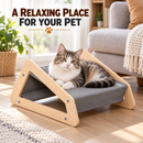 Cozy Wooden Cat Hammock Bed - Stylish  Grey Fabric