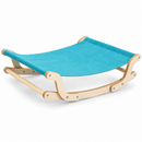 Wooden Cat Hammock Bed with Turquoise Fabric, Curved Rocking Frame