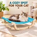 Wooden Cat Hammock Bed with Turquoise Fabric, Curved Rocking Frame