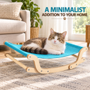 Wooden Cat Hammock Bed with Turquoise Fabric, Curved Rocking Frame