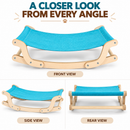 Wooden Cat Hammock Bed with Turquoise Fabric, Curved Rocking Frame