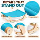 Wooden Cat Hammock Bed with Turquoise Fabric, Curved Rocking Frame