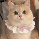 Cute Frilly Lace Pet Collar with Blue Bow