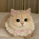 Cute Frilly Lace Pet Collar with Blue Bow