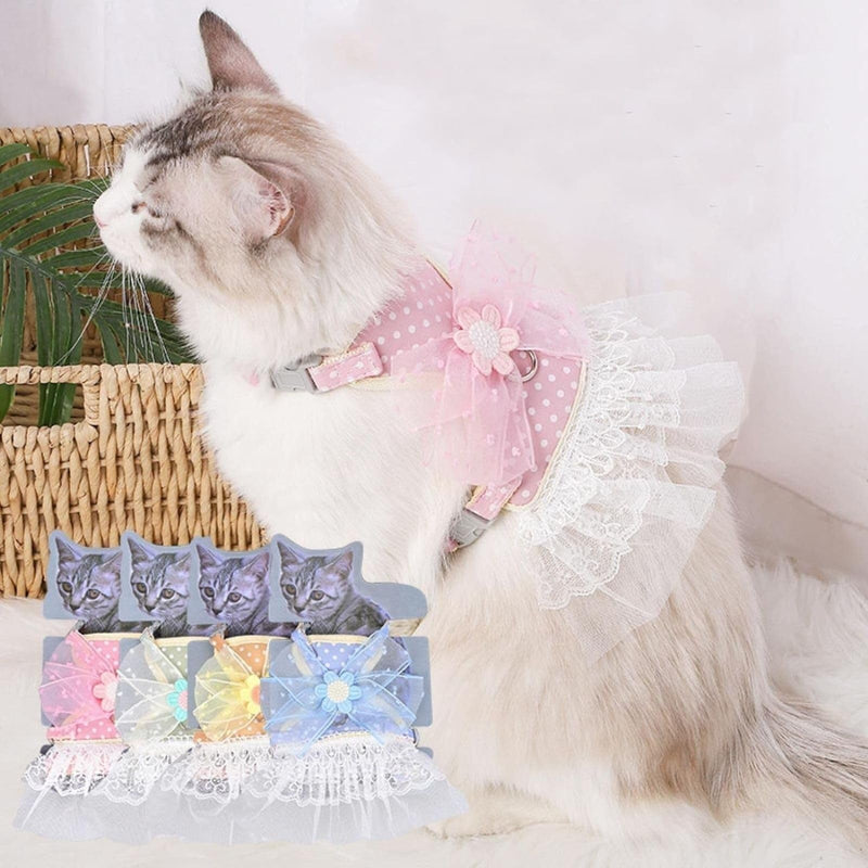 Cute Cat Harness Dress with Leash, Soft and Adjustable