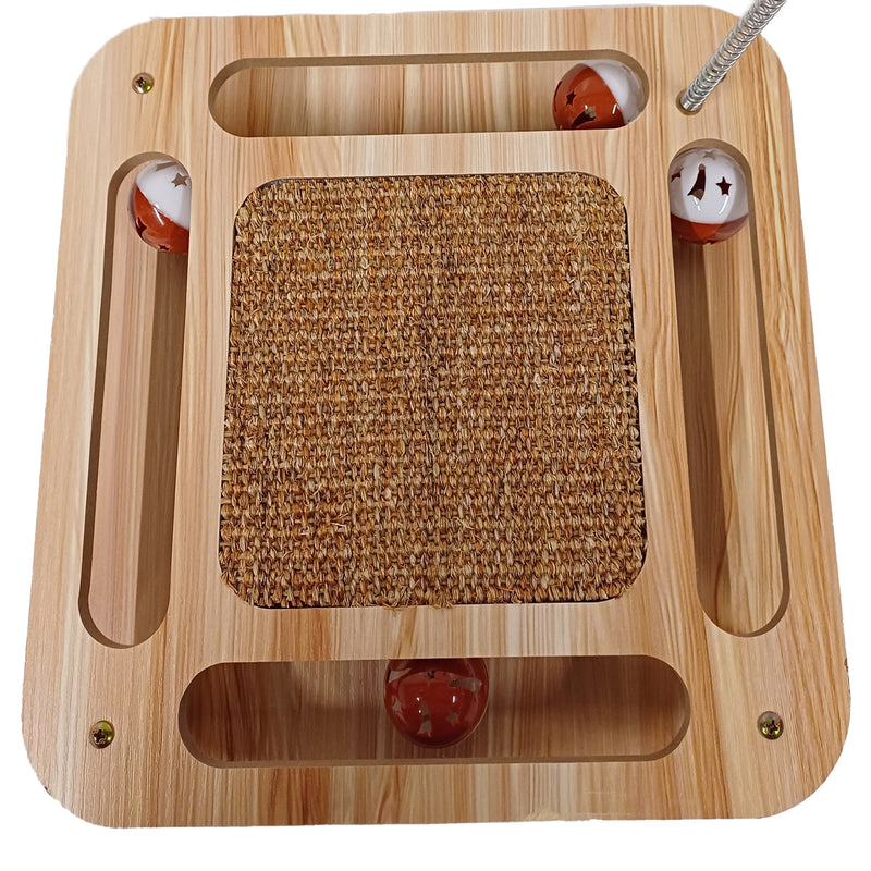 Cat Scratcher Board with Sisal Pad and Interactive Toy Roller for Cats