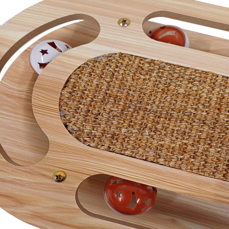 Cat Scratcher Board with Sisal Pad and Interactive Toy Roller for Cats