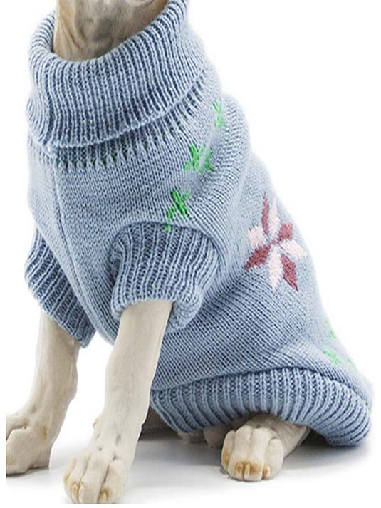 Turtleneck Cable Knit Sweater for Small Dogs and Cats with Leash Hole