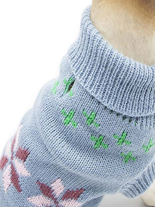 Turtleneck Cable Knit Sweater for Small Dogs and Cats with Leash Hole