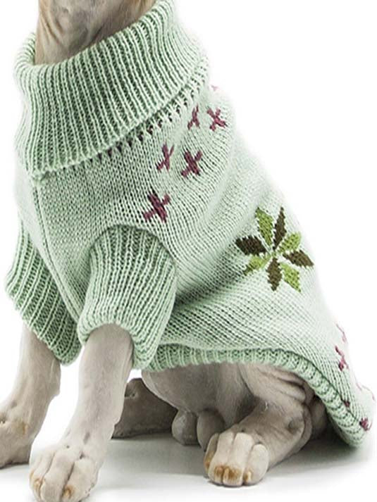 Turtleneck Cable Knit Sweater for Small Dogs and Cats with Leash Hole