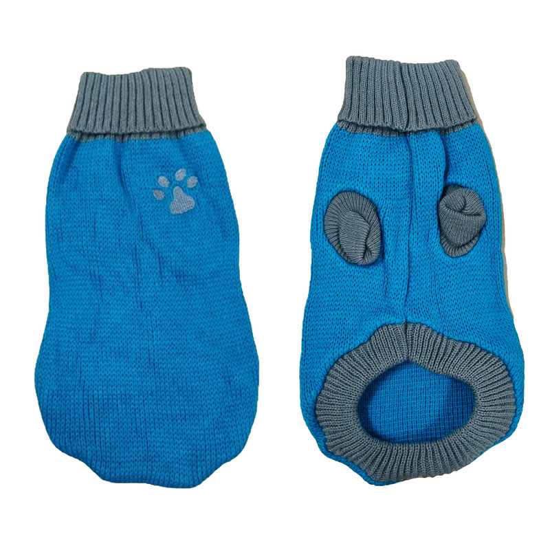 Dog Sweater with Paw Print - Blue