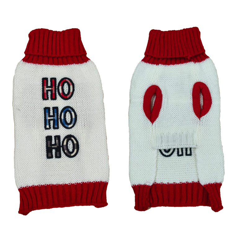Dog Sweater - HO HO HO Red & White