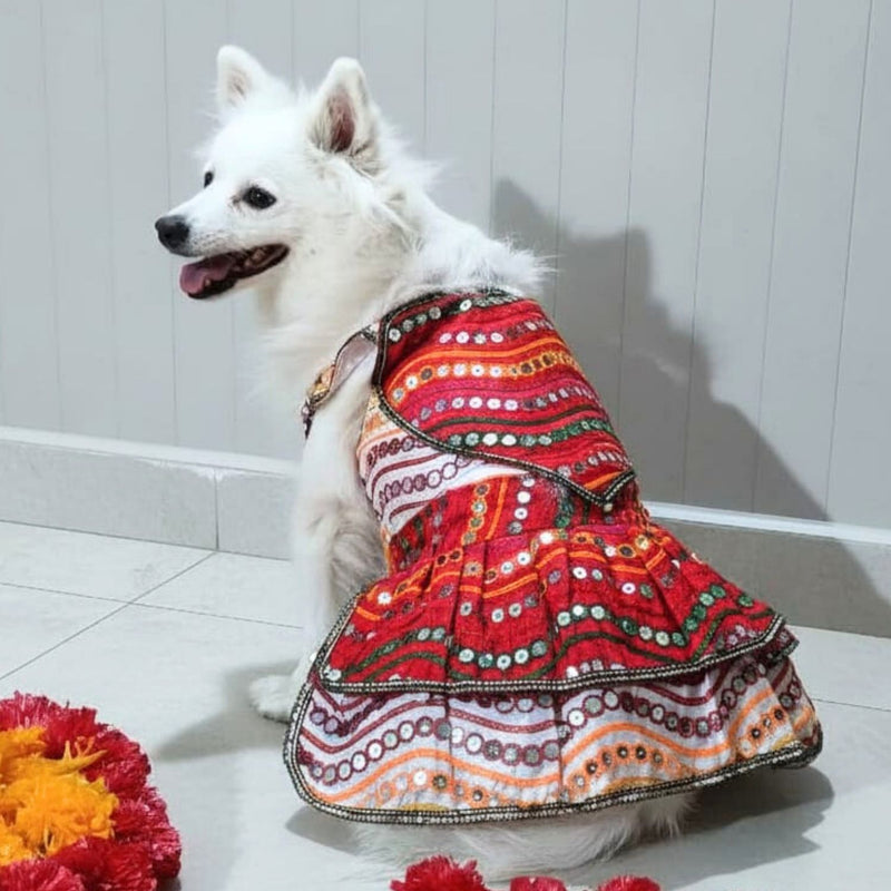 Festive Traditional Dog Dress for Small & Medium Breeds