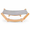 Wooden Cat Hammock Bed with Grey Fabric, Natural Wood Frame, Elevated Cat Lounger,