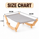 Wooden Cat Hammock Bed with Grey Fabric, Natural Wood Frame, Elevated Cat Lounger,