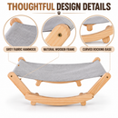 Wooden Cat Hammock Bed with Grey Fabric, Natural Wood Frame, Elevated Cat Lounger,