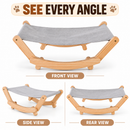 Wooden Cat Hammock Bed with Grey Fabric, Natural Wood Frame, Elevated Cat Lounger,