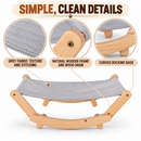 Wooden Cat Hammock Bed with Grey Fabric, Natural Wood Frame, Elevated Cat Lounger,