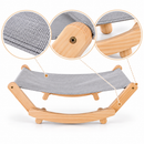 Wooden Cat Hammock Bed with Grey Fabric, Natural Wood Frame, Elevated Cat Lounger,